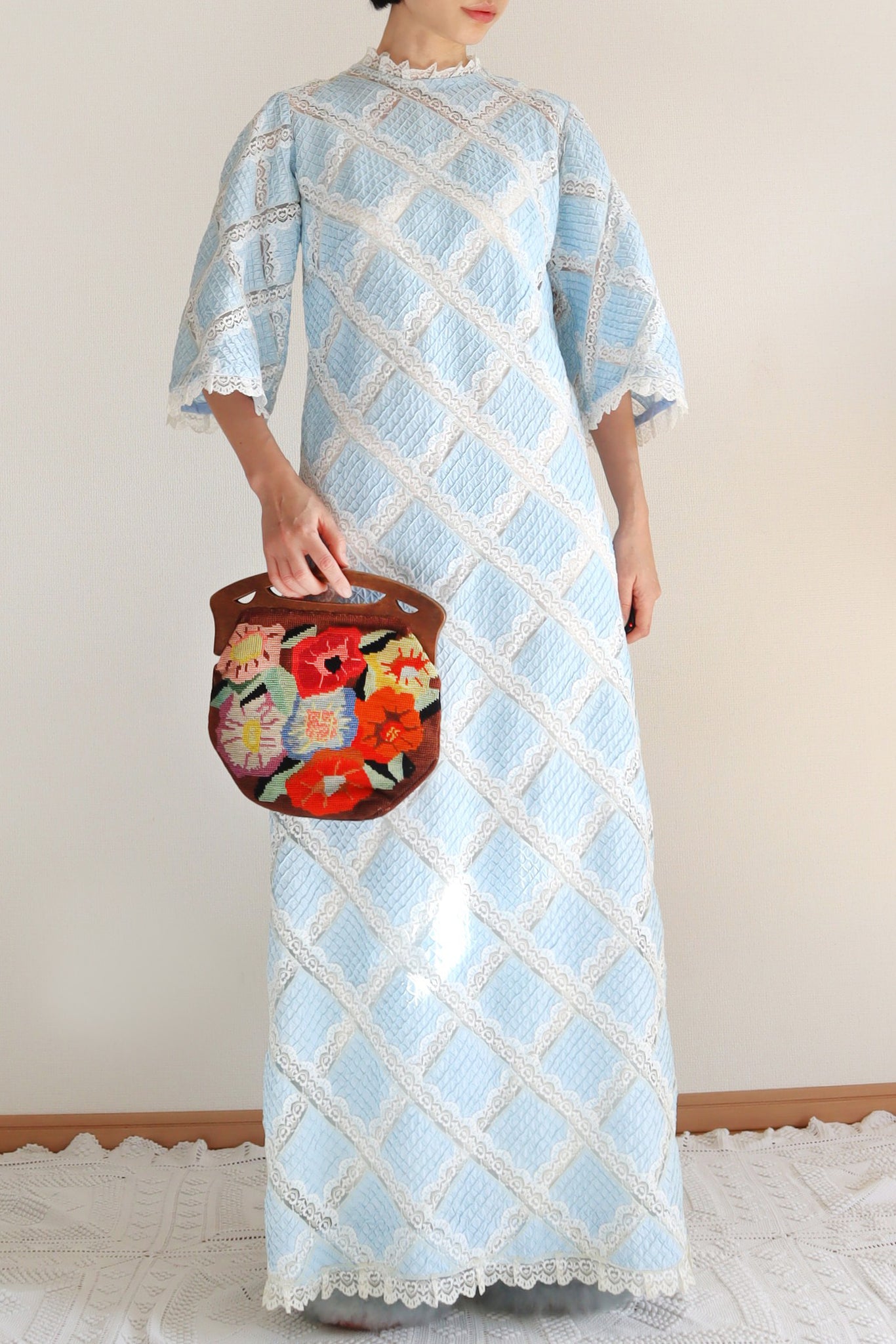 70s Pale Blue Mexican Dress