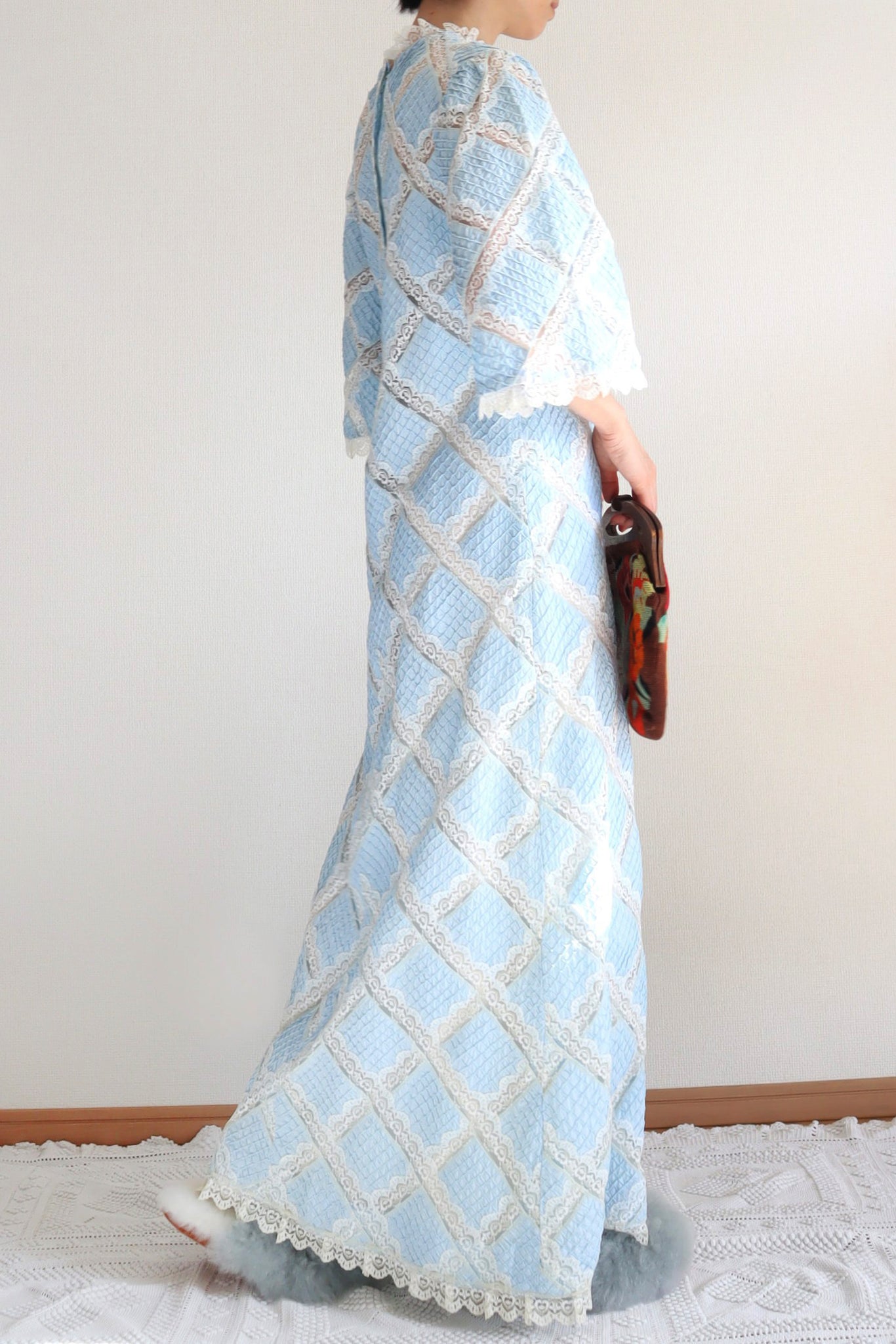 70s Pale Blue Mexican Dress