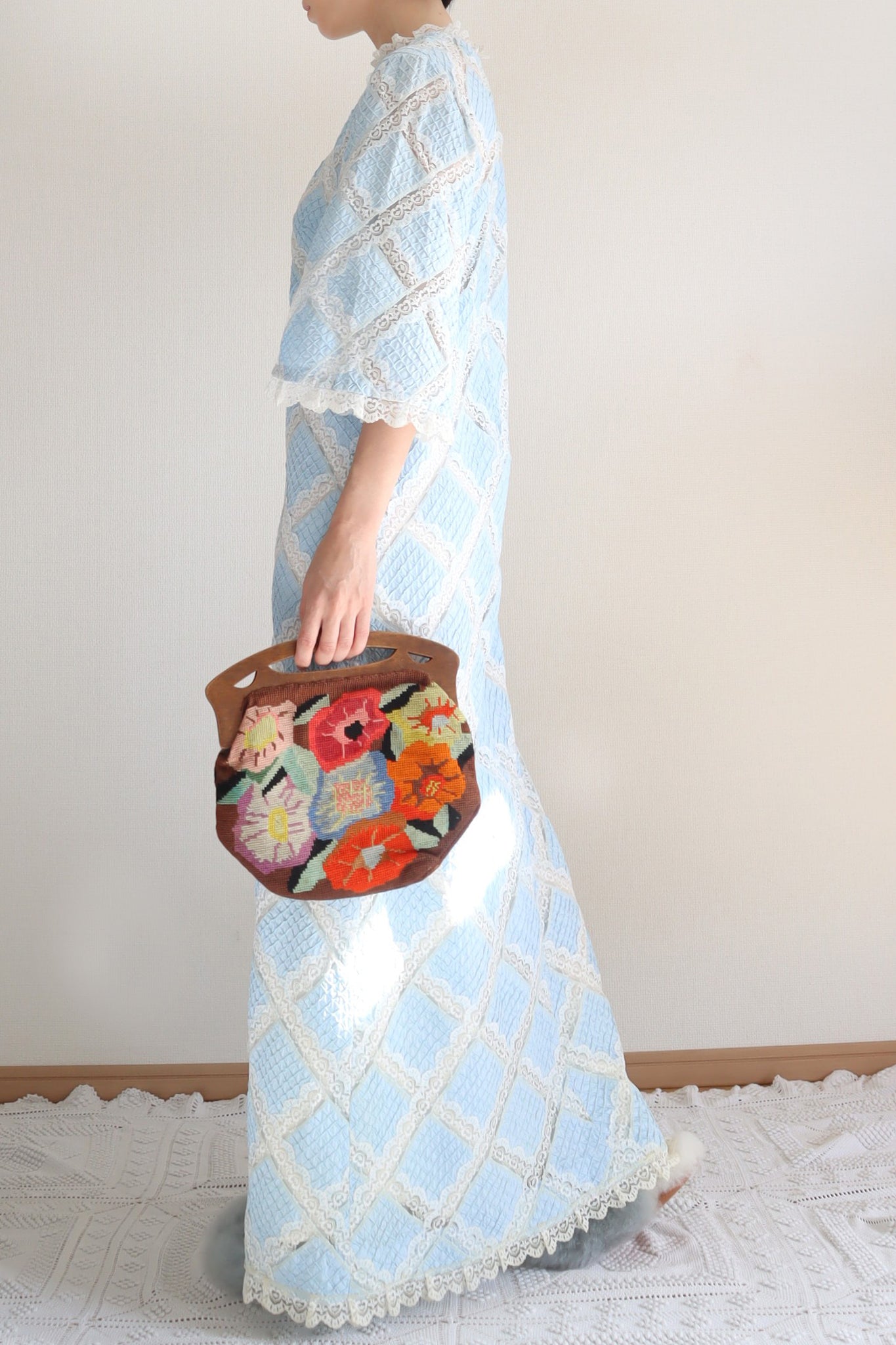 70s Pale Blue Mexican Dress