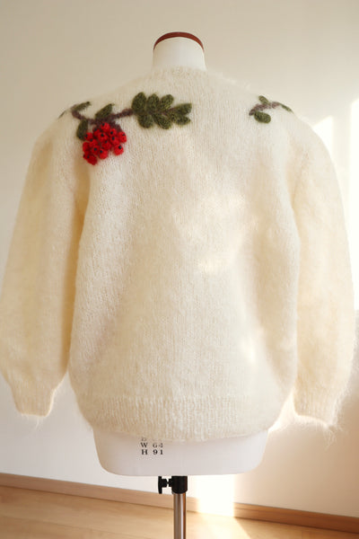 80s Hand Knit 3D Embroidered Mohair Cardigan