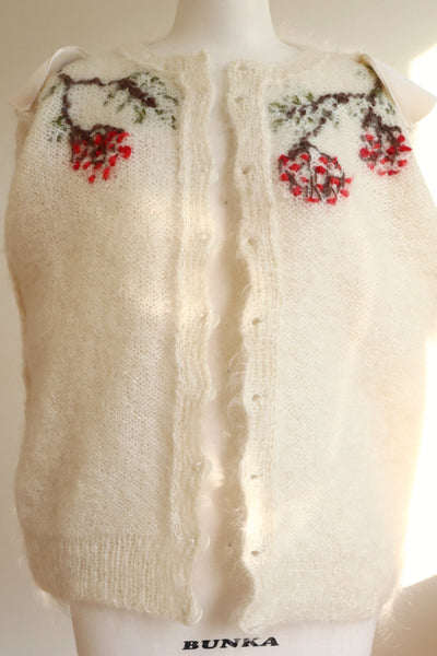 80s Hand Knit 3D Embroidered Mohair Cardigan