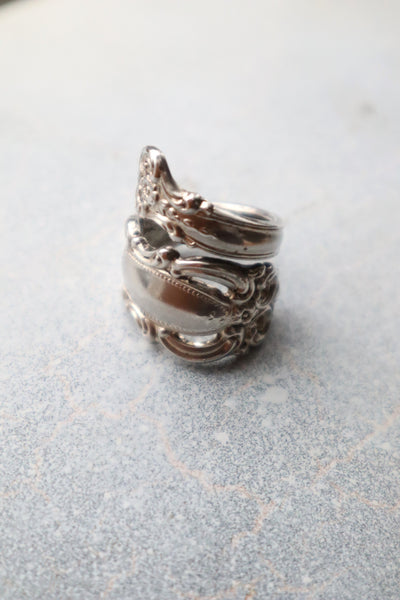 70s Sterling Silver Floral Spoon Ring 9号
