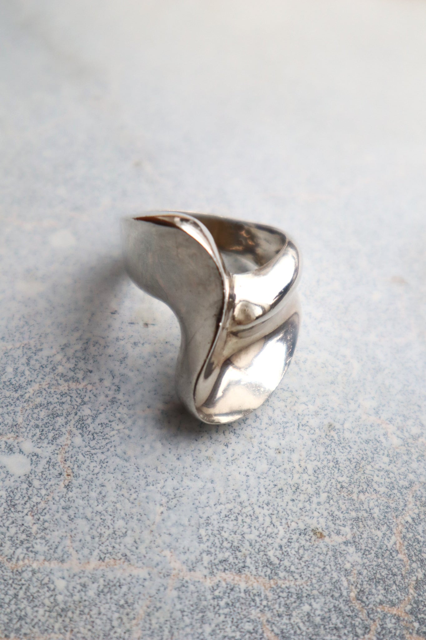 80s Sterling Silver Wave Ring 13.5号