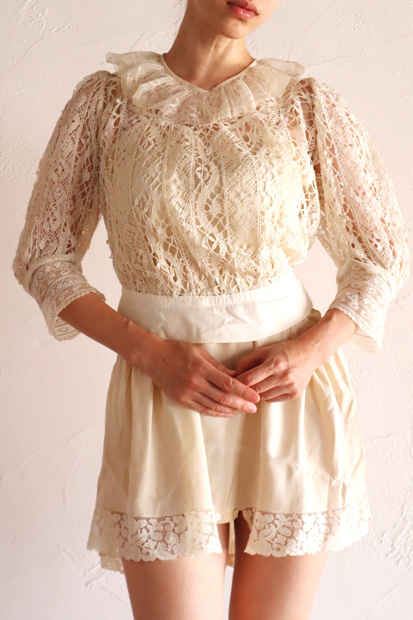 1900s–1910s Belgian Bobbin Lace Linen Blouse
