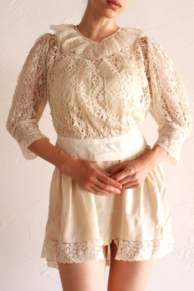 1900s–1910s Belgian Bobbin Lace Linen Blouse