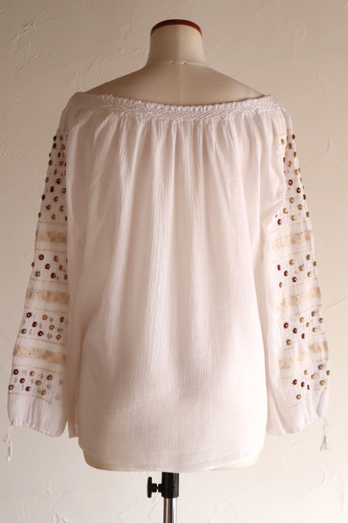 60s~70s Romanian Blouse White×Brown