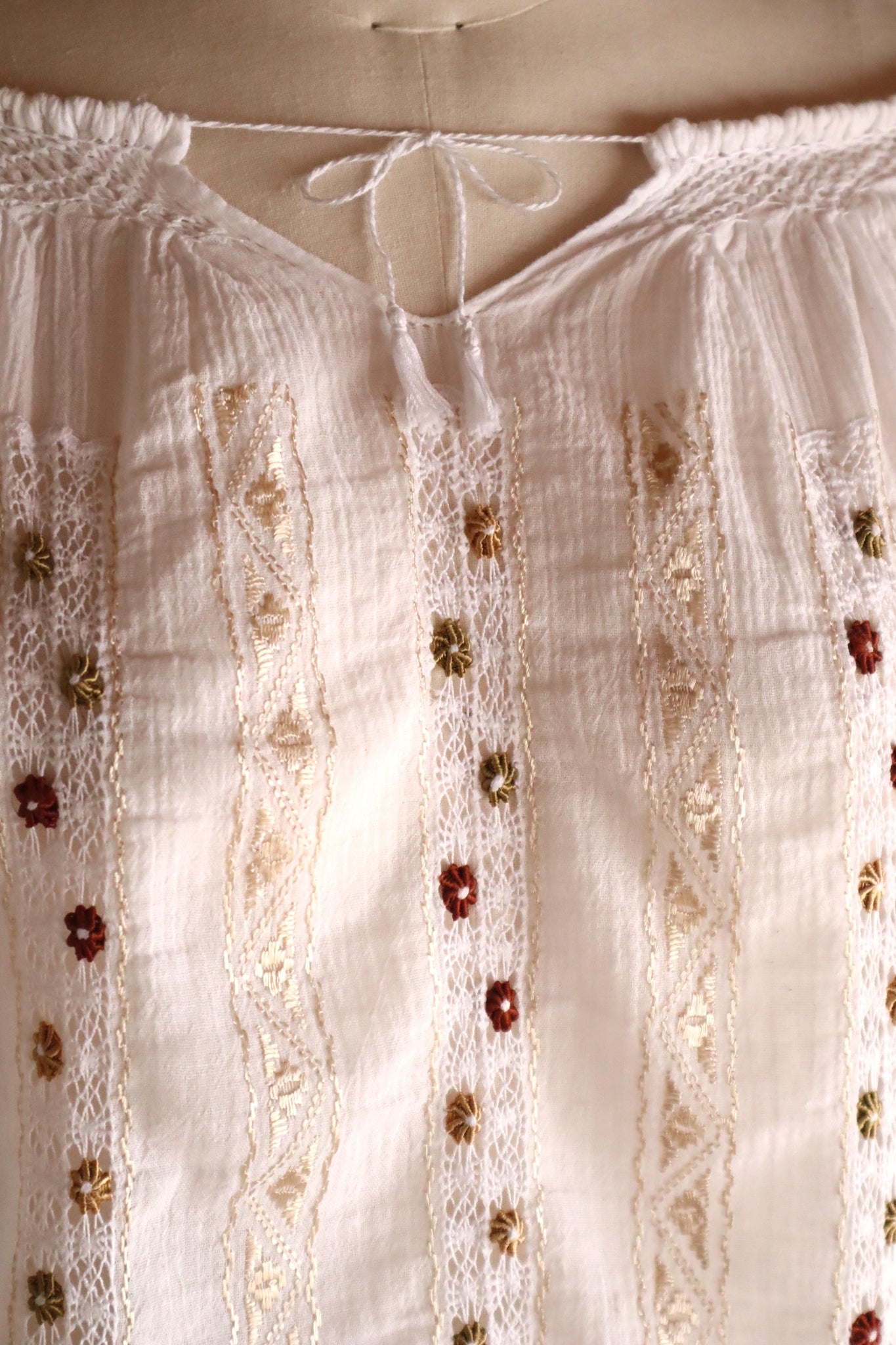 60s~70s Romanian Blouse White×Brown