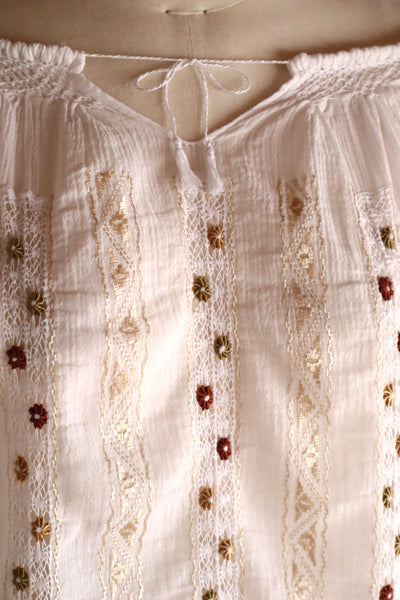 60s~70s Romanian Blouse White×Brown