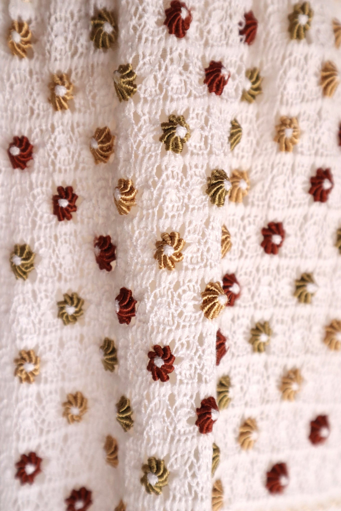 60s~70s Romanian Blouse White×Brown