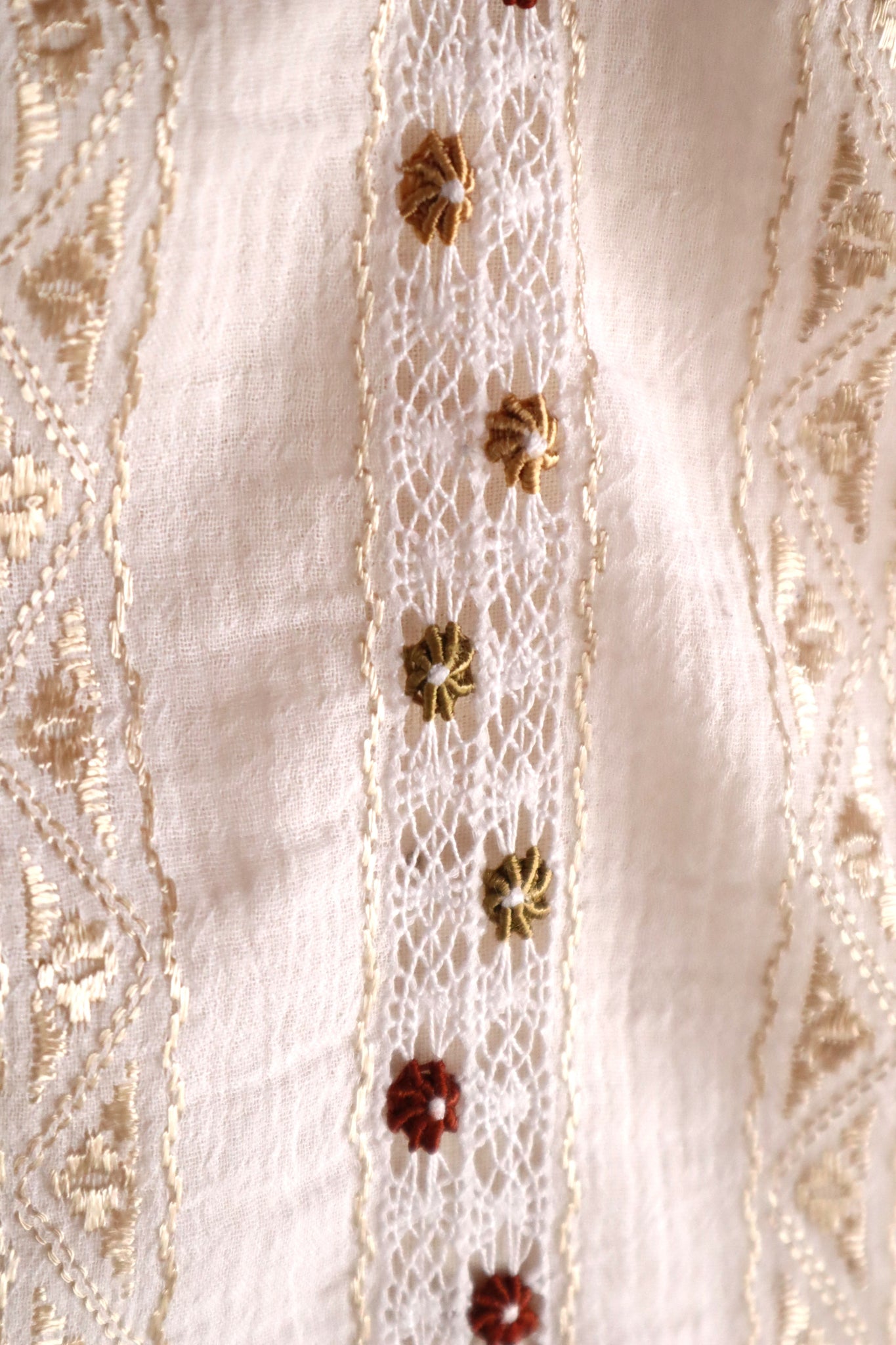 60s~70s Romanian Blouse White×Brown