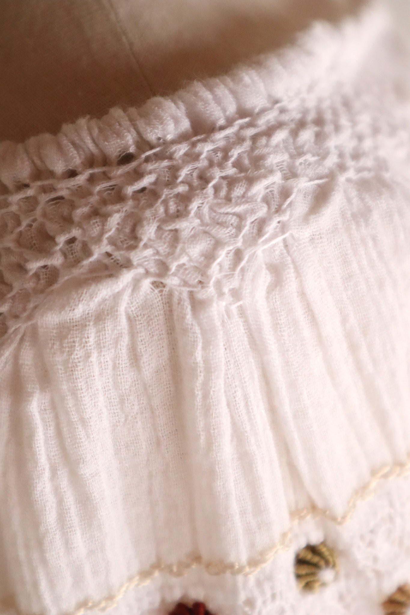 60s~70s Romanian Blouse White×Brown