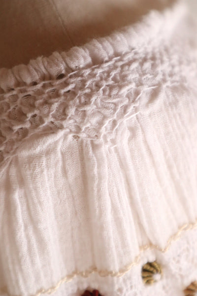 60s~70s Romanian Blouse White×Brown