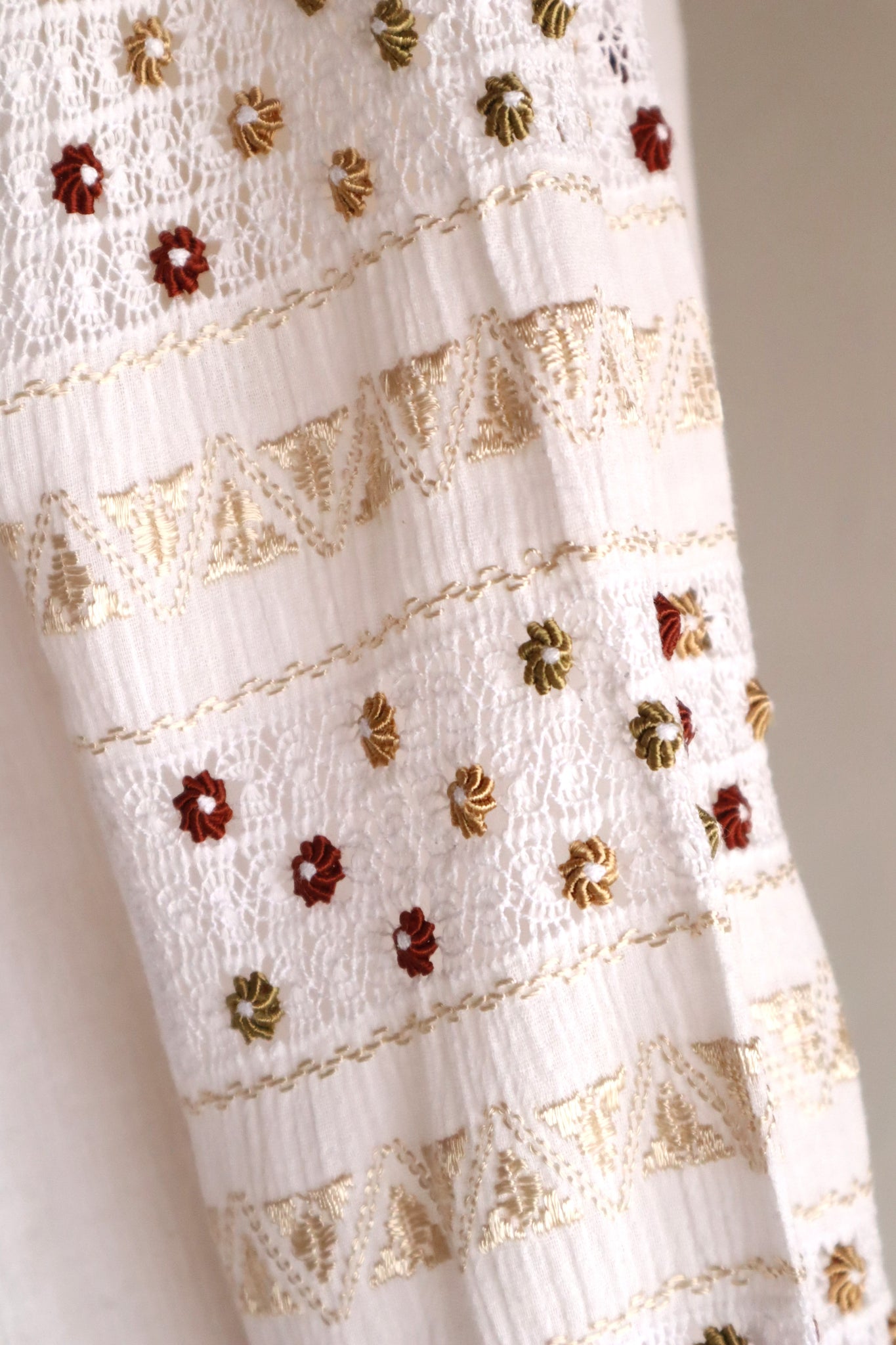 60s~70s Romanian Blouse White×Brown