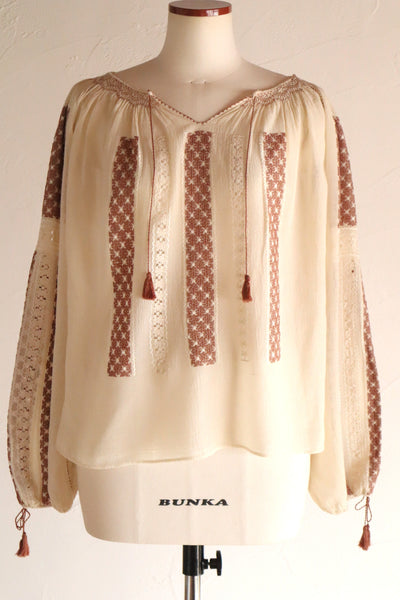 1940s~1950s Romanian Blouse Cream×Brown