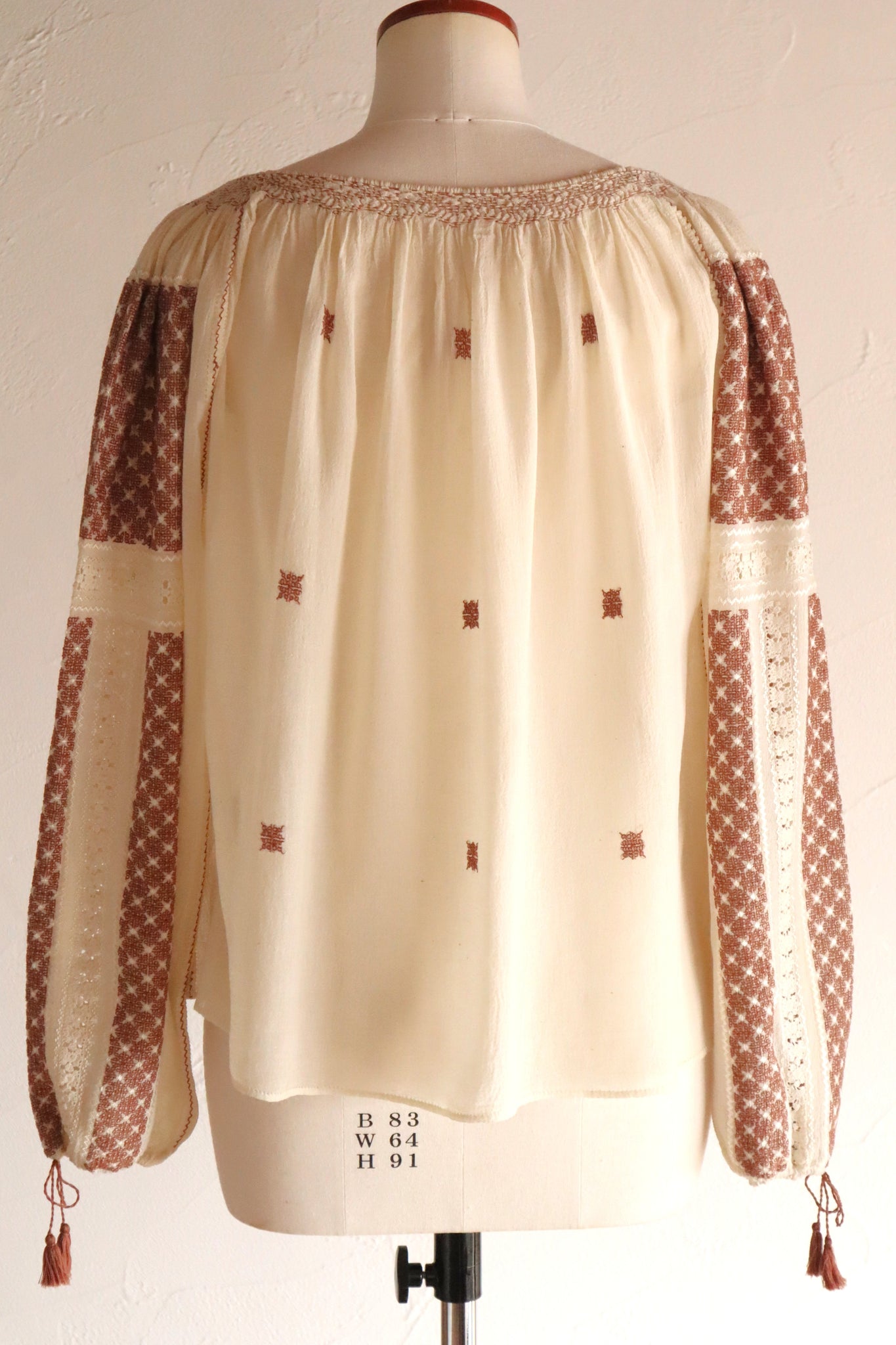 1940s~1950s Romanian Blouse Cream×Brown