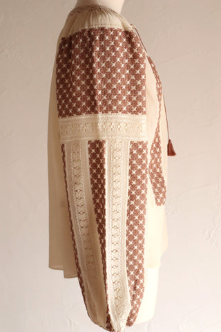 1940s~1950s Romanian Blouse Cream×Brown