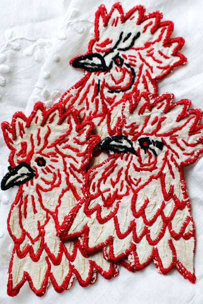 1910s–1920s French Hand-Embroidered Linen Chicken Egg Warmers (Set of 5)