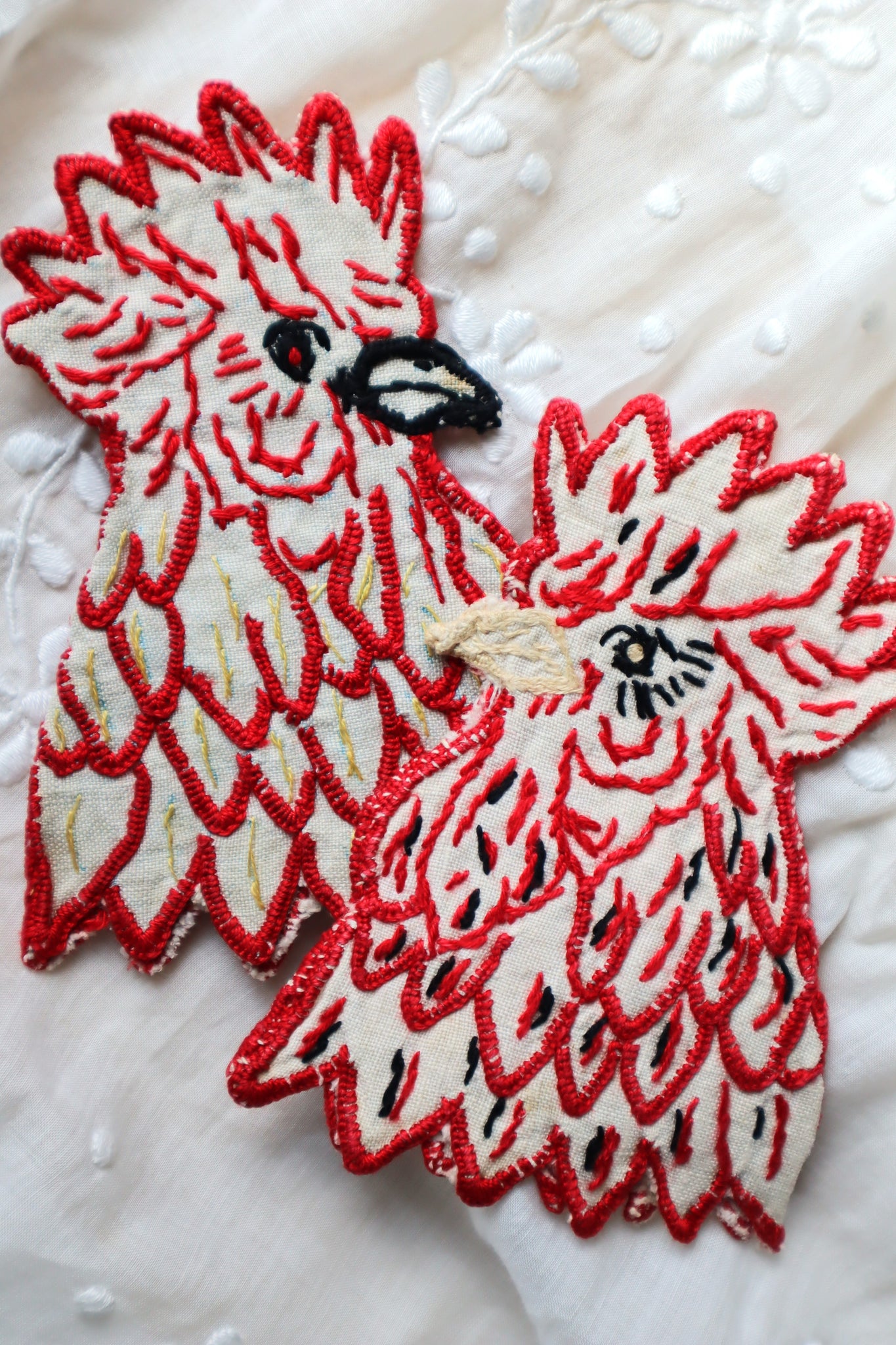 1910s–1920s French Hand-Embroidered Linen Chicken Egg Warmers (Set of 5)