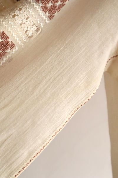 1940s~1950s Romanian Blouse Cream×Brown