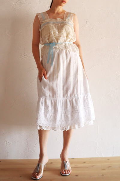 Late 1910s  French Jacquard Cotton Petticoat Skirt