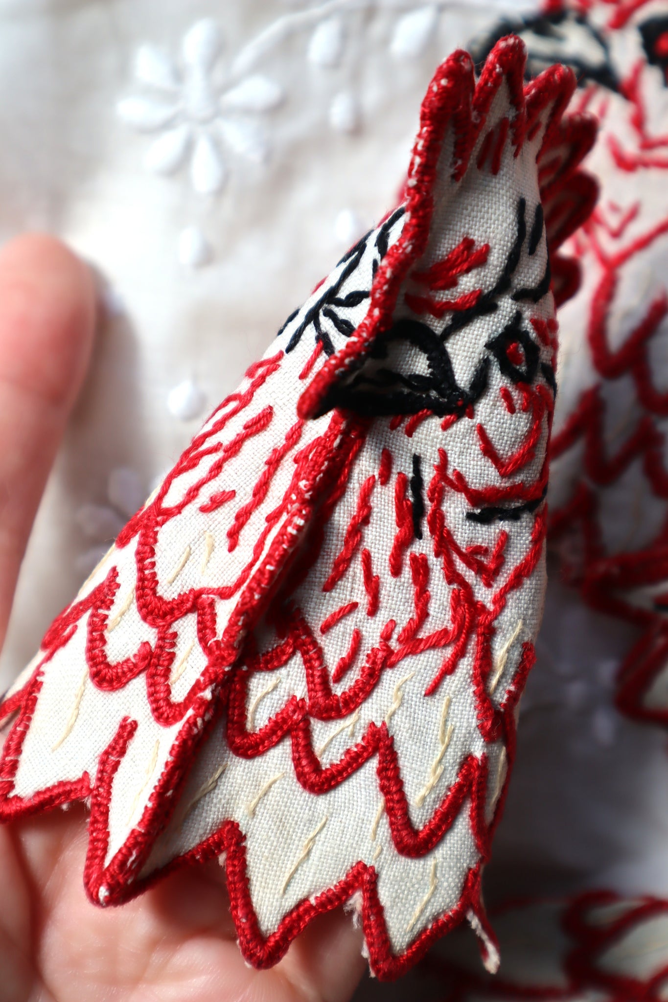 1910s–1920s French Hand-Embroidered Linen Chicken Egg Warmers (Set of 5)