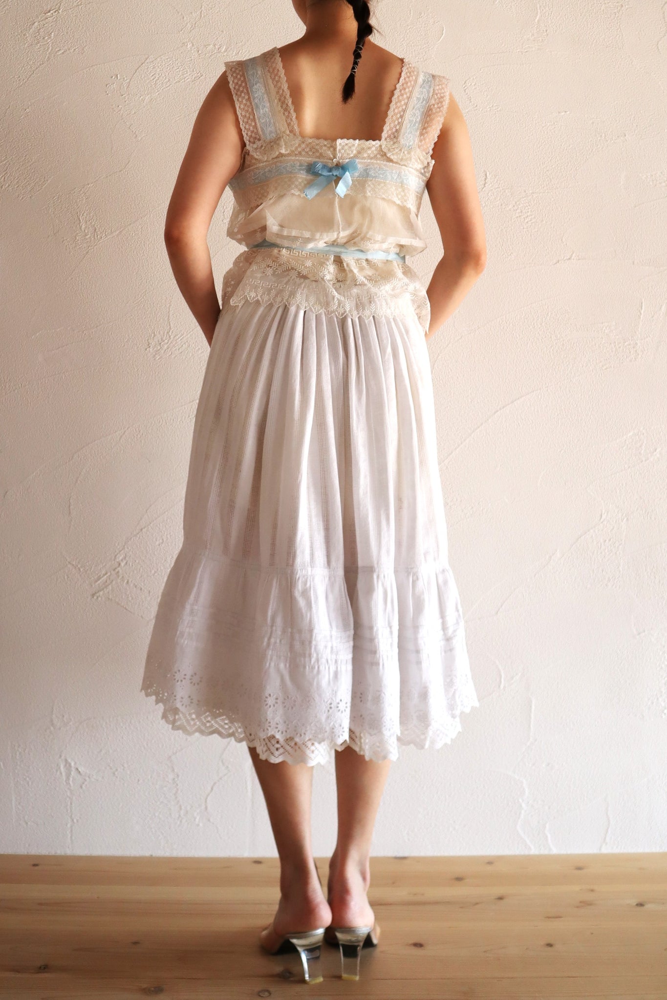 Late 1910s  French Jacquard Cotton Petticoat Skirt