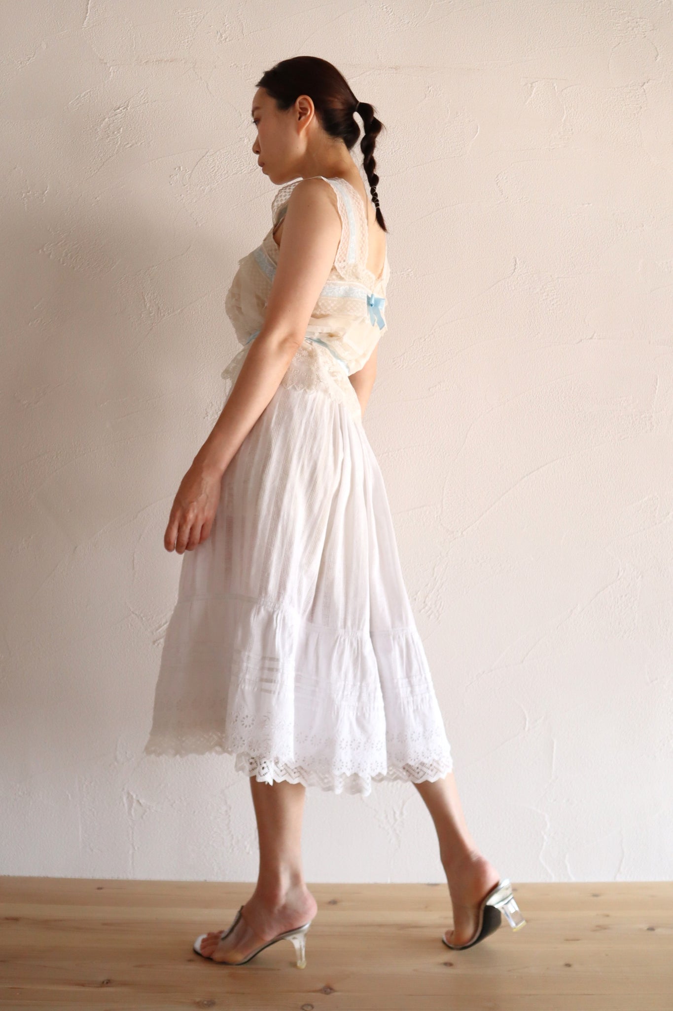 Late 1910s  French Jacquard Cotton Petticoat Skirt