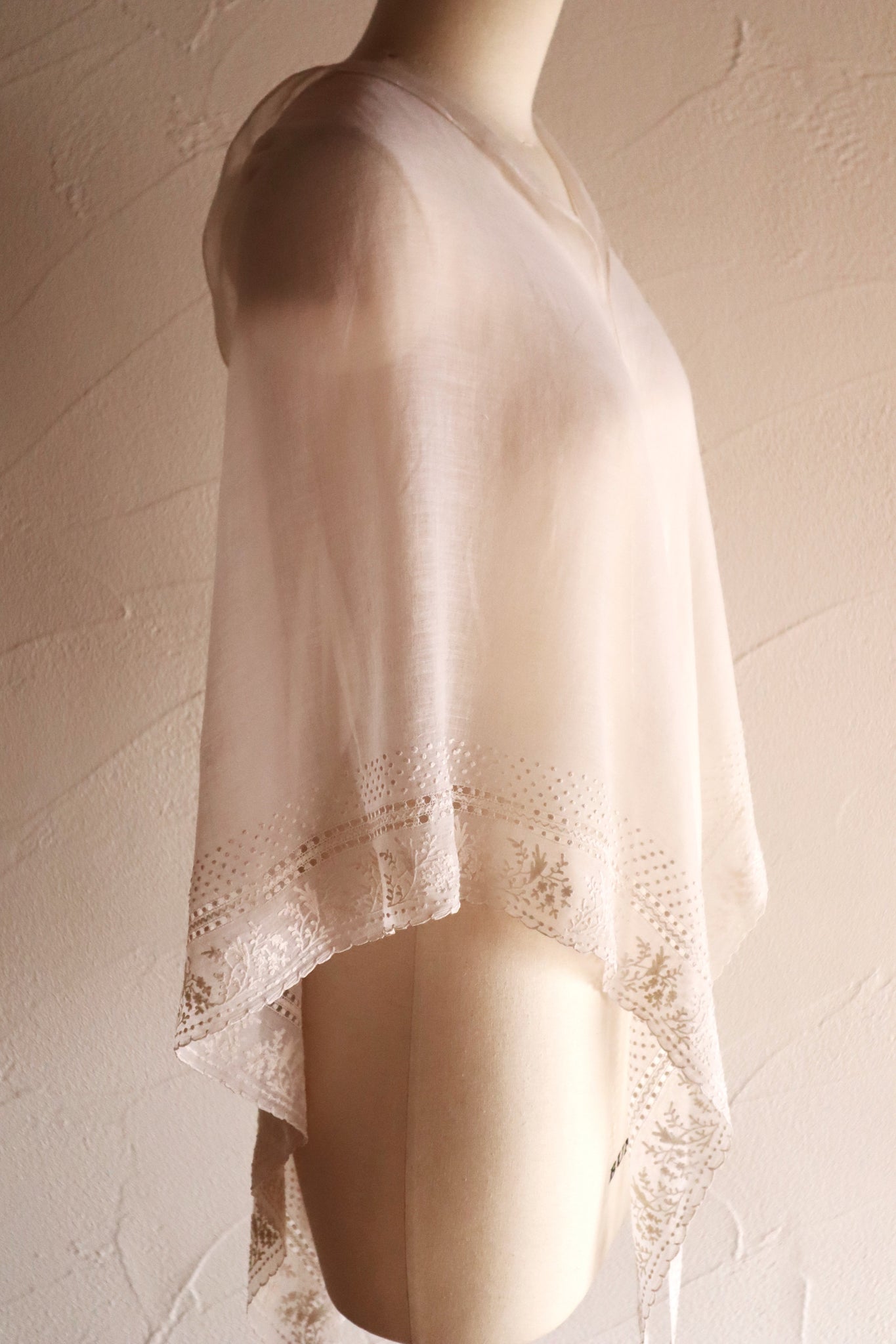19th Century French Muslin Embroidered Fichu Shawl