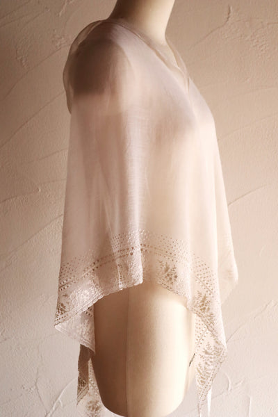 19th Century French Muslin Embroidered Fichu Shawl