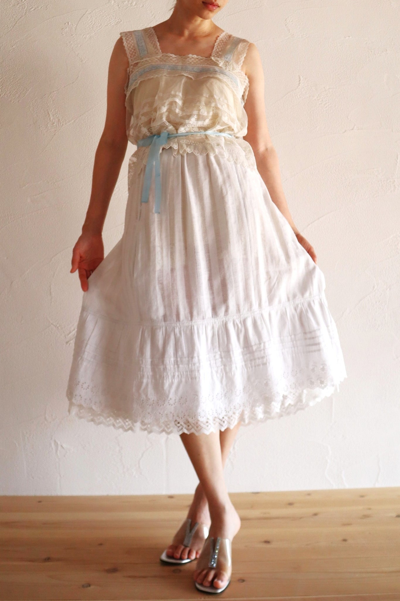 Late 1910s  French Jacquard Cotton Petticoat Skirt