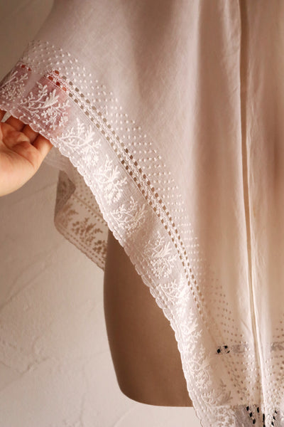 19th Century French Muslin Embroidered Fichu Shawl