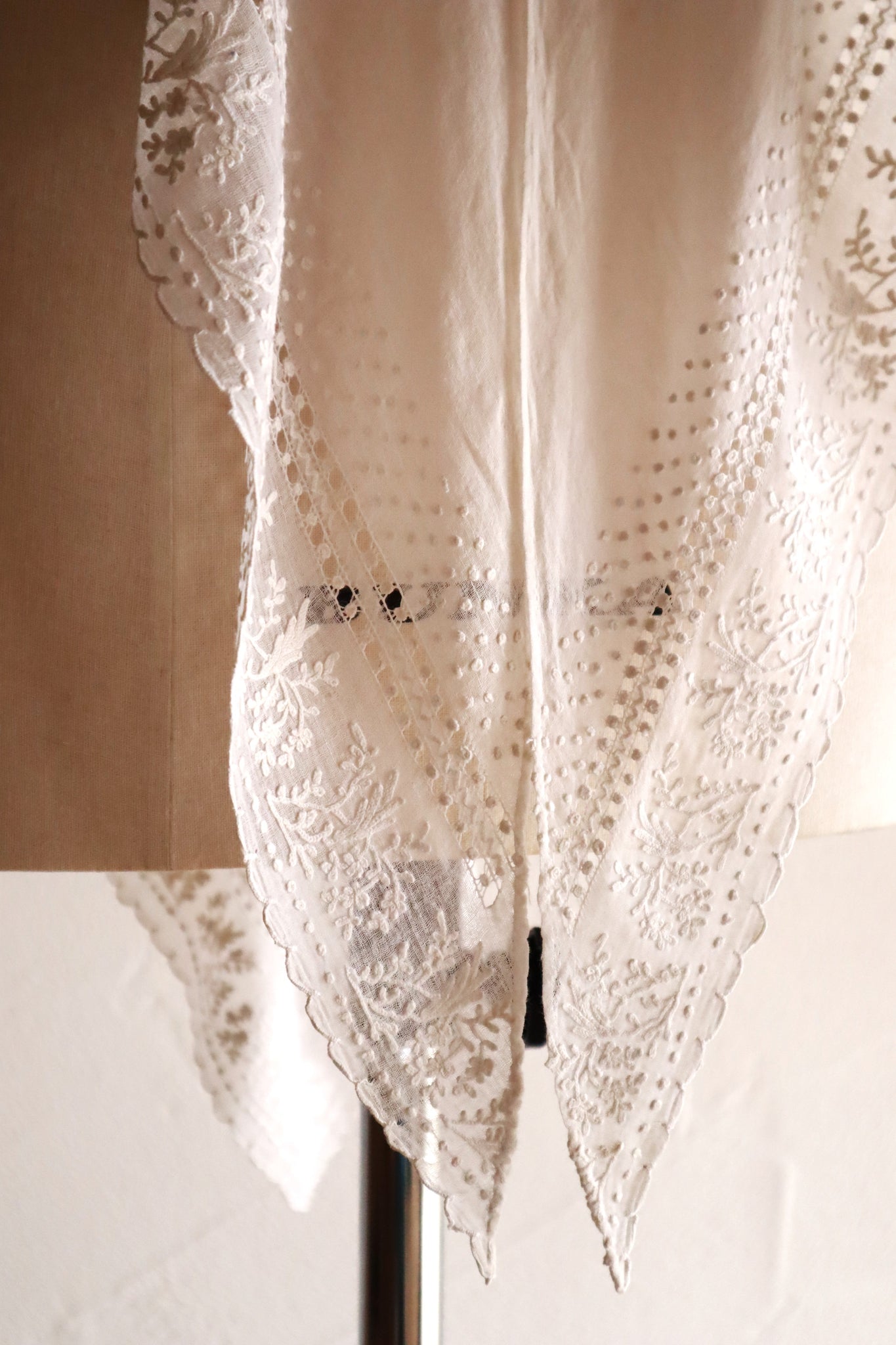 19th Century French Muslin Embroidered Fichu Shawl