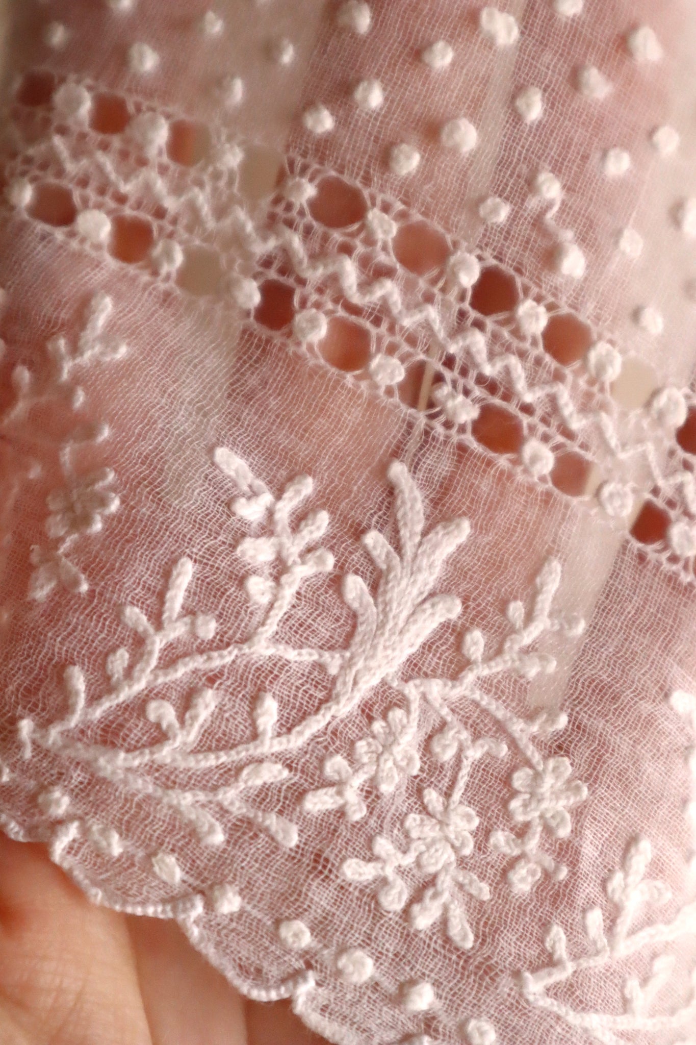 19th Century French Muslin Embroidered Fichu Shawl