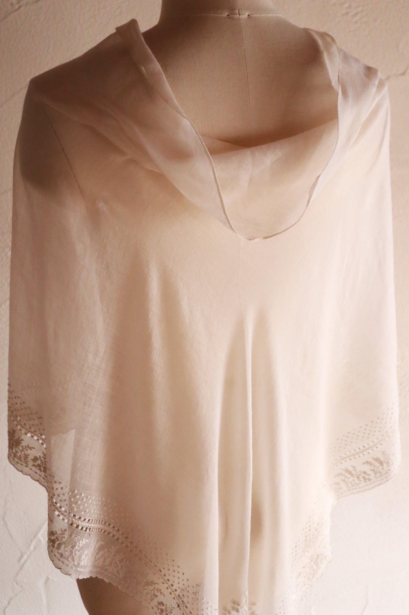 19th Century French Muslin Embroidered Fichu Shawl