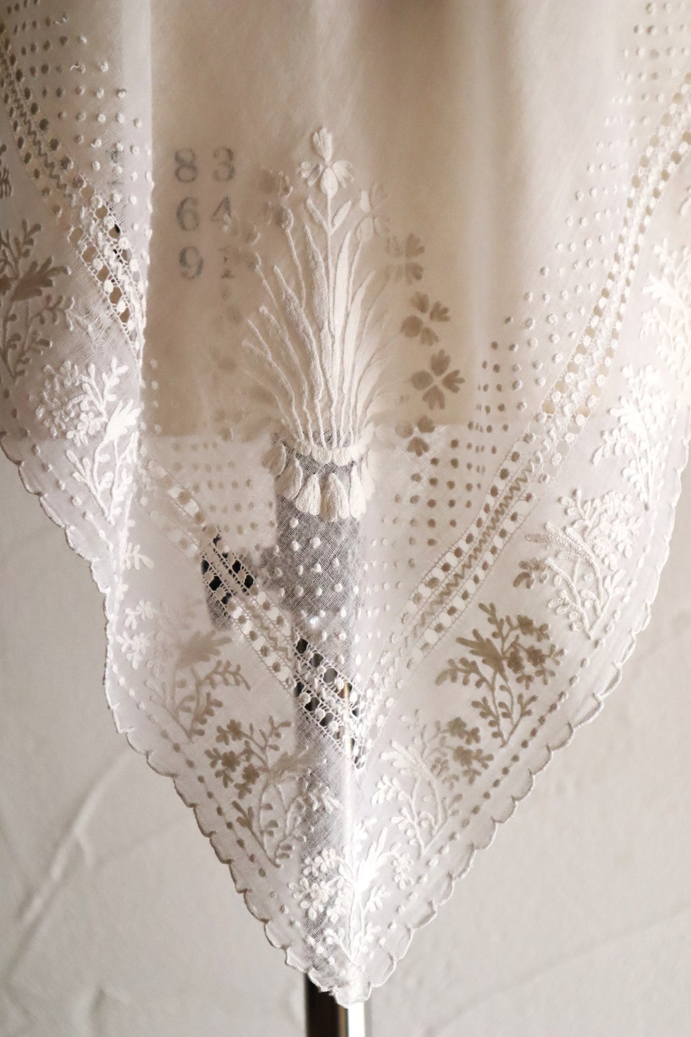 19th Century French Muslin Embroidered Fichu Shawl