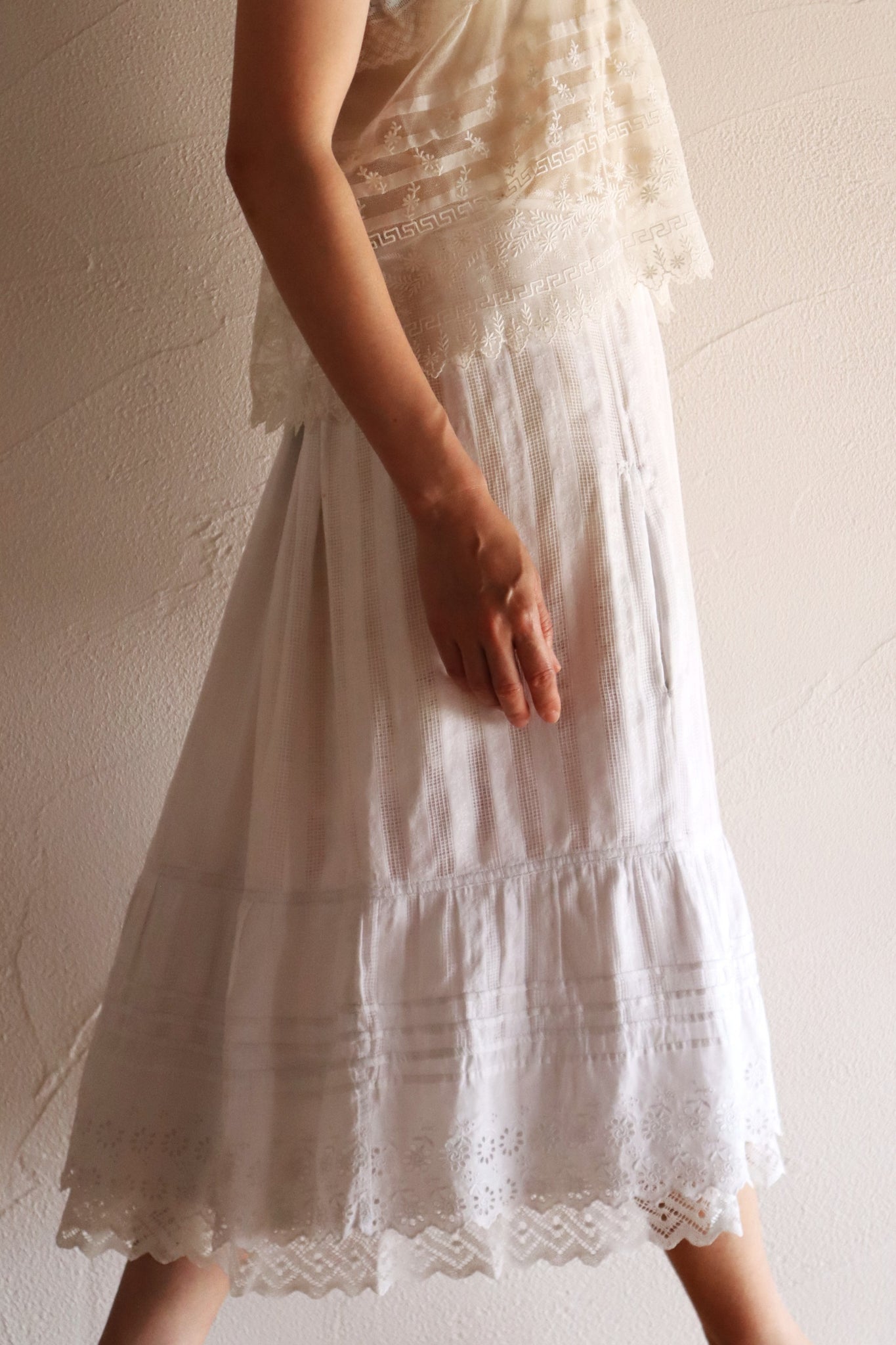 Late 1910s  French Jacquard Cotton Petticoat Skirt