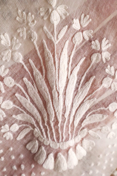 19th Century French Muslin Embroidered Fichu Shawl