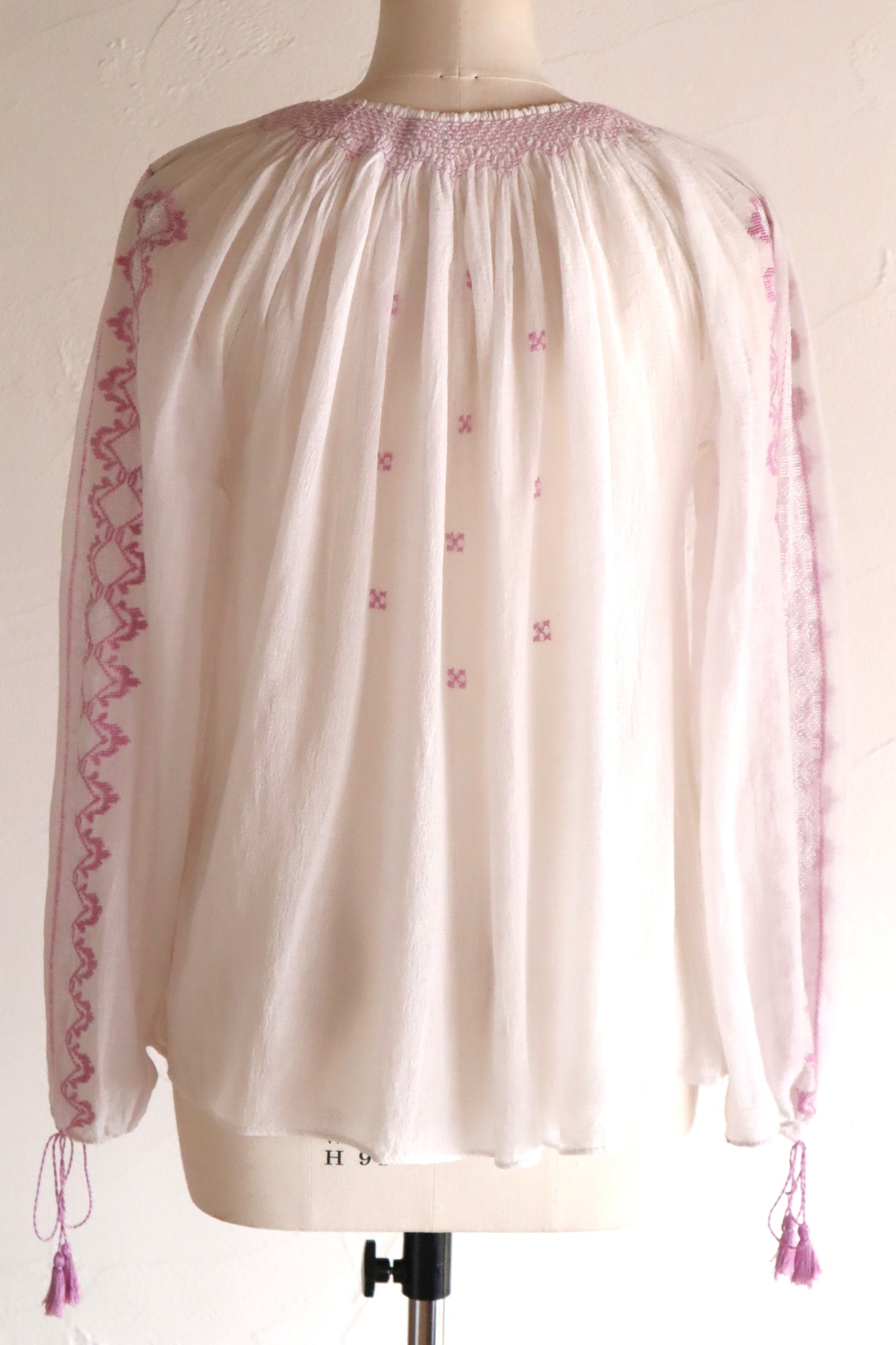 70s Embroidery Romanian Blouse Pink