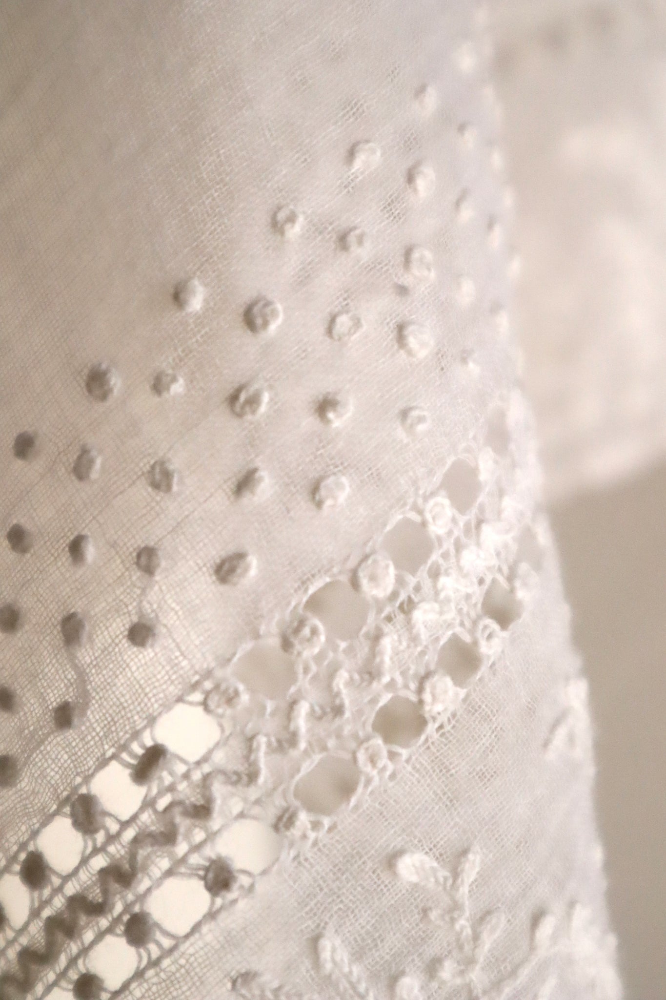 19th Century French Muslin Embroidered Fichu Shawl