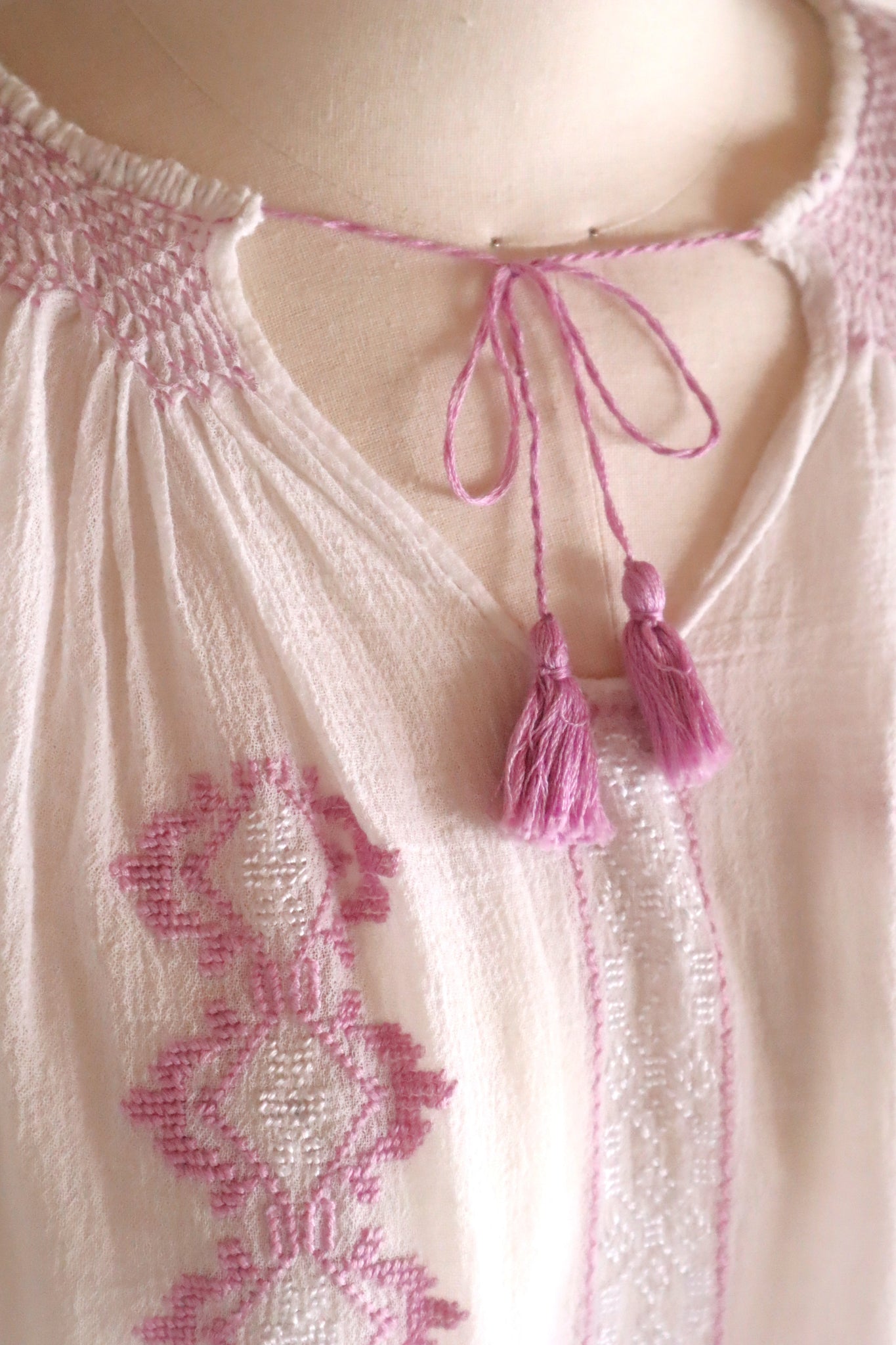 70s Embroidery Romanian Blouse Pink
