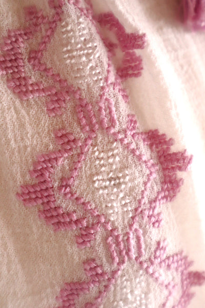 70s Embroidery Romanian Blouse Pink