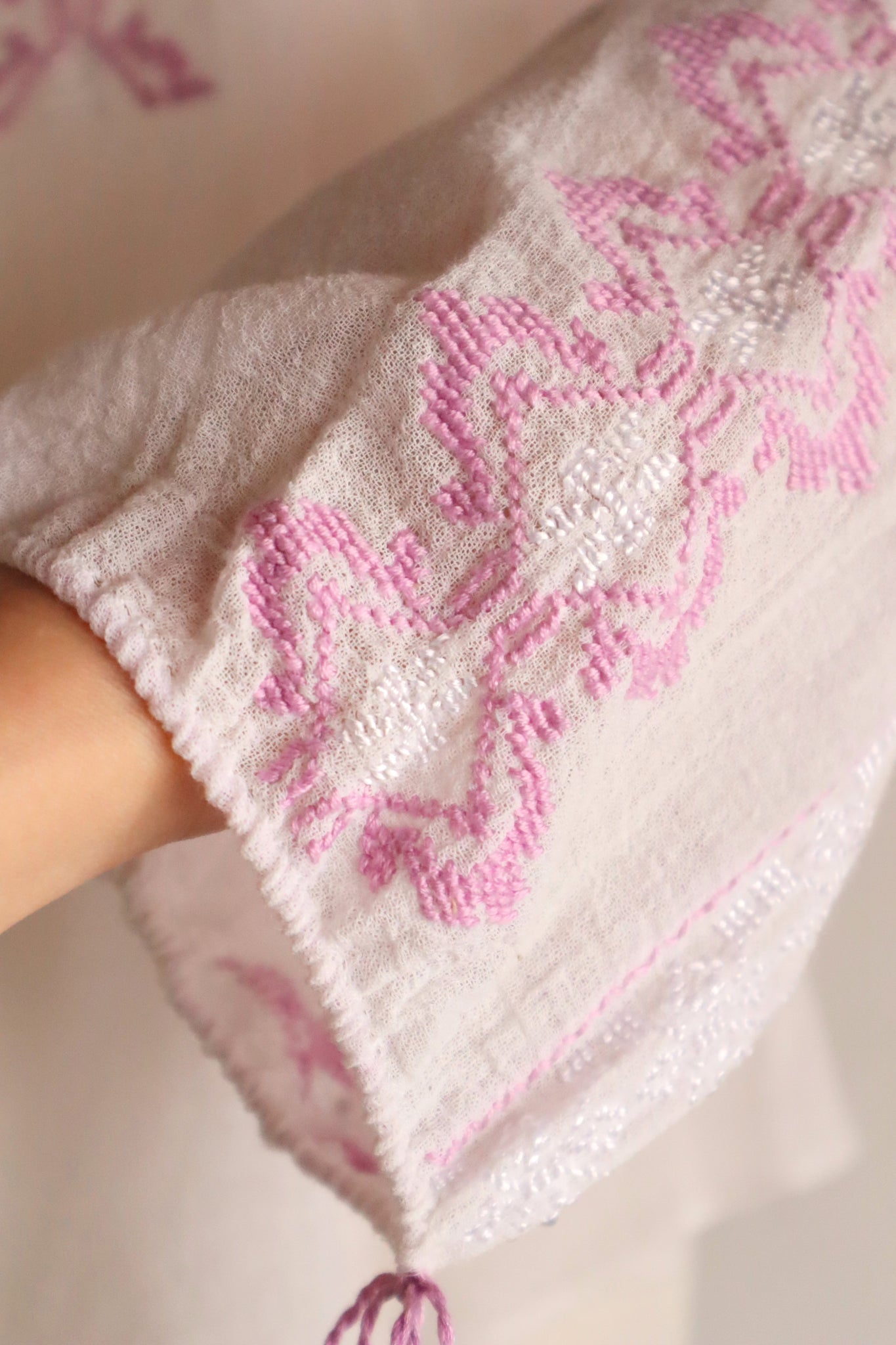 70s Embroidery Romanian Blouse Pink
