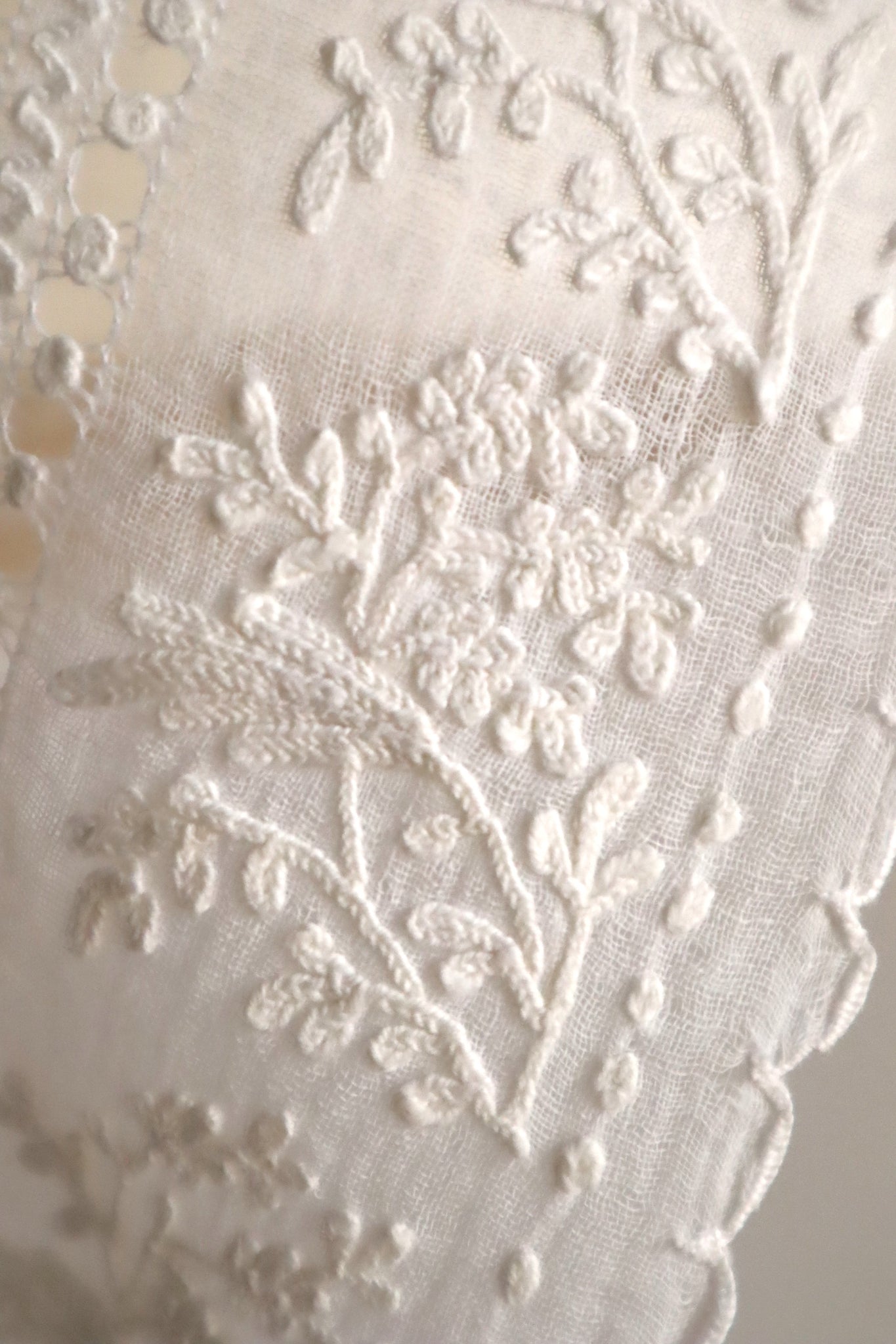 19th Century French Muslin Embroidered Fichu Shawl