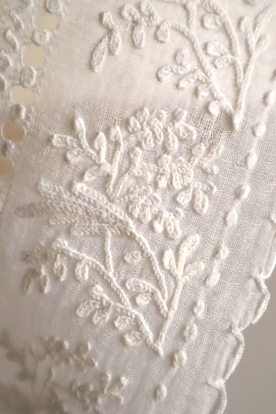 19th Century French Muslin Embroidered Fichu Shawl