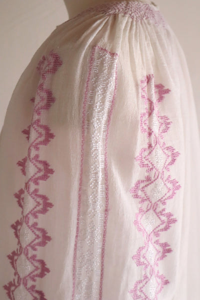 70s Embroidery Romanian Blouse Pink
