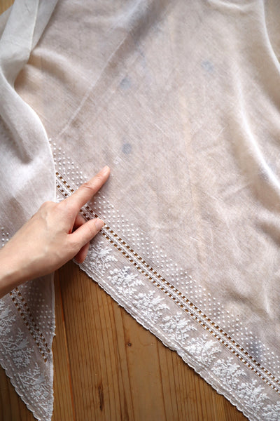 19th Century French Muslin Embroidered Fichu Shawl