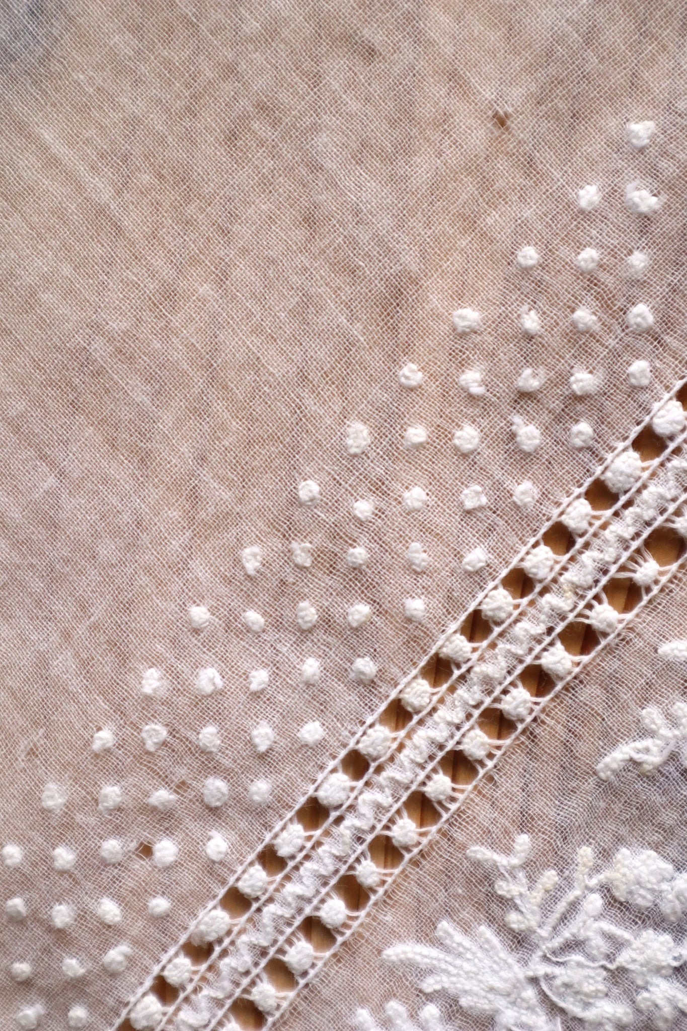 19th Century French Muslin Embroidered Fichu Shawl