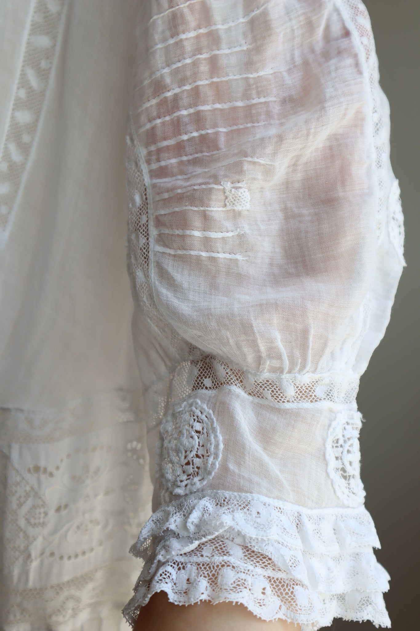 1900s Patch Embellished Muslin Cotton Dress