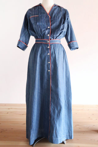 1910s Indigo Calico Dress