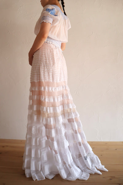 1910s English Sheer Cotton & Swiss Dot Tulle Train Skirt